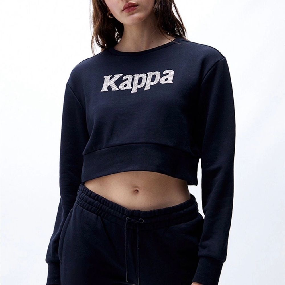 Kappa Authentic Gobret black sequins cropped pullover sweater women’s size small - Picture 2 of 10